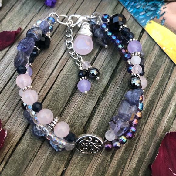 Handmade Multi Layer Mixed Media Iolite Gemstone Charm Bracelet - Picture 9 of 16
